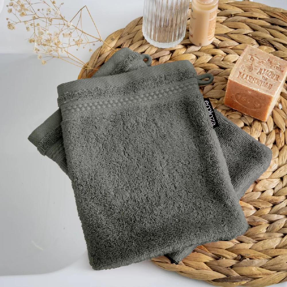 eminza Lot de 2 gants de toilette coton bio (15 x 21 cm) Méline Vert romarin