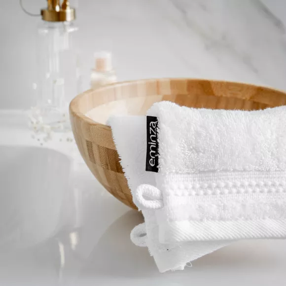 Eminza Lot De 2 Gants De Toilette Coton Bio (15 X 21 Cm) Méline Blanc Chantilly