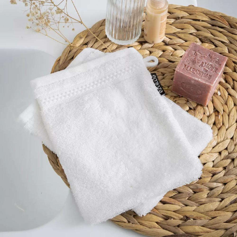 eminza Lot de 2 gants de toilette coton bio (15 x 21 cm) Méline Blanc chantilly