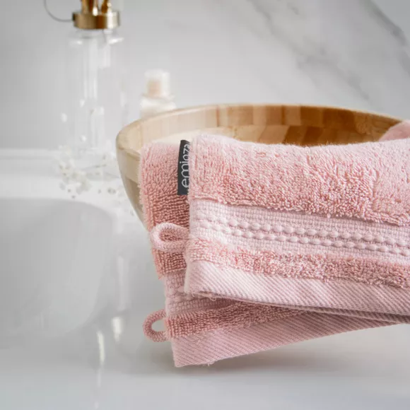 Eminza Lot De 2 Gants De Toilette Coton Bio (15 X 21 Cm) Méline Rose Pêche