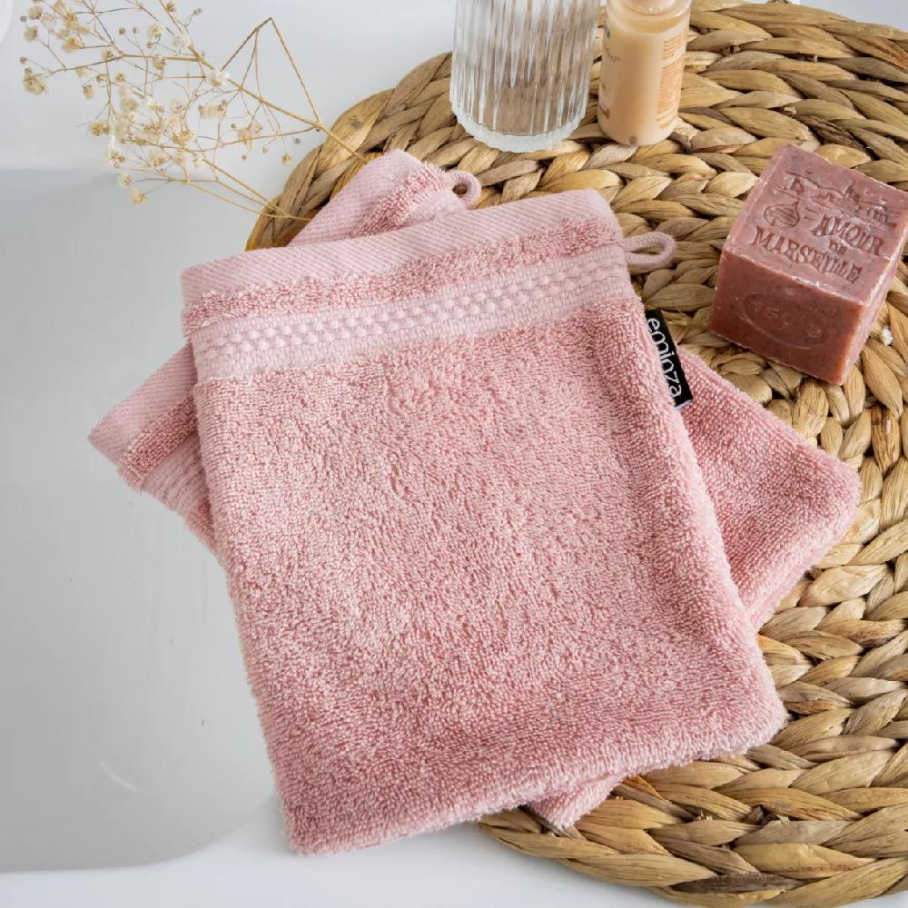 eminza Lot de 2 gants de toilette coton bio (15 x 21 cm) Méline Rose pêche