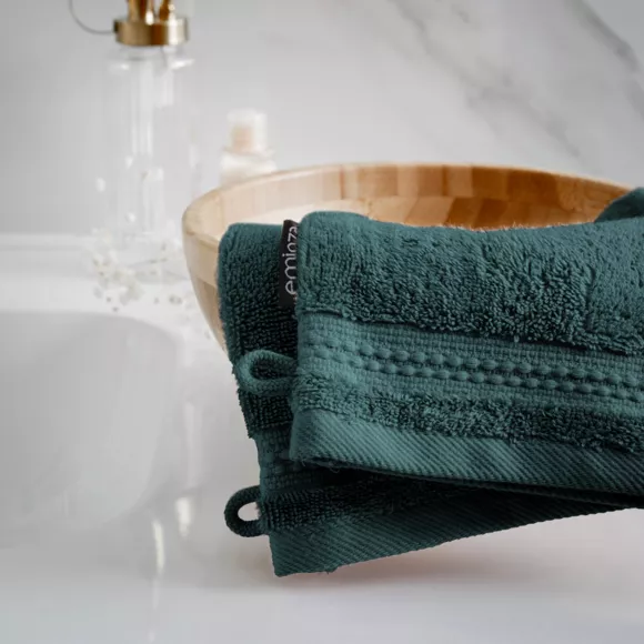 Eminza Lot De 2 Gants De Toilette Coton Bio (15 X 21 Cm) Méline Vert émeraude