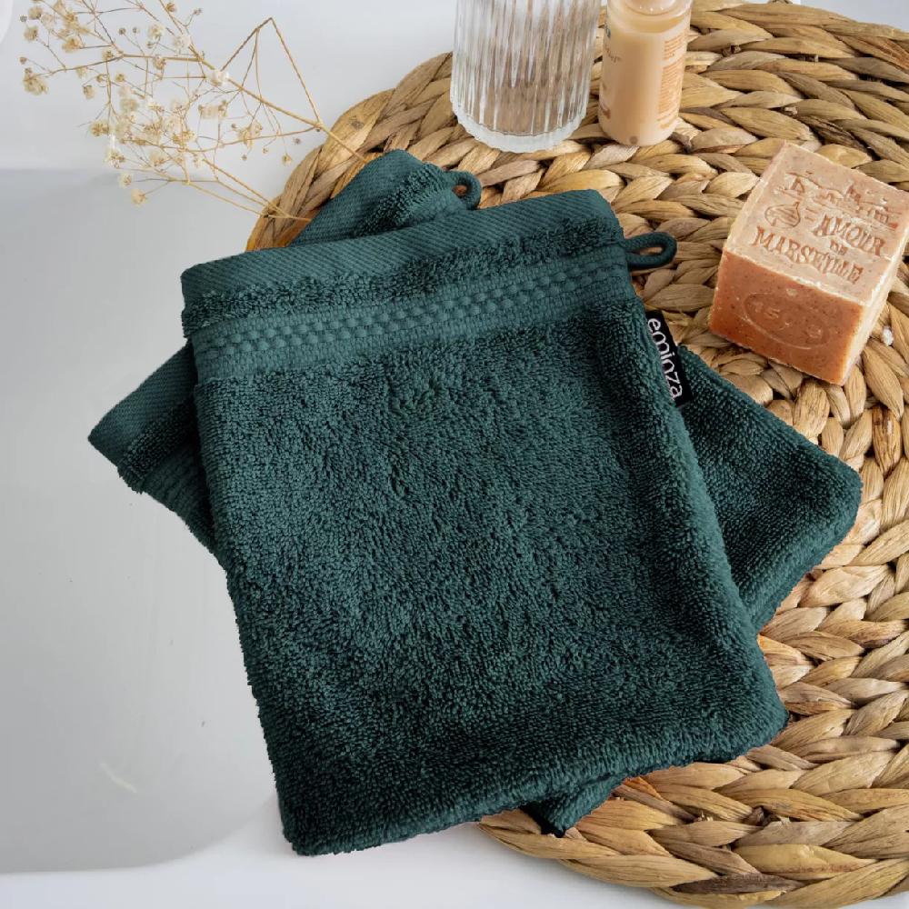 eminza Lot de 2 gants de toilette coton bio (15 x 21 cm) Méline Vert émeraude