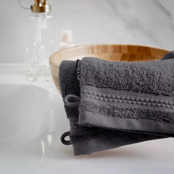 Eminza Lot De 2 Gants De Toilette Coton Bio (15 X 21 Cm) Méline Gris Orage