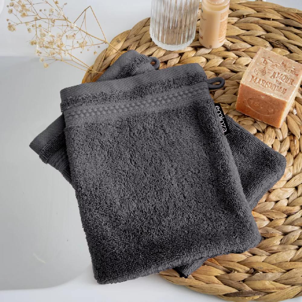 eminza Lot de 2 gants de toilette coton bio (15 x 21 cm) Méline Gris orage
