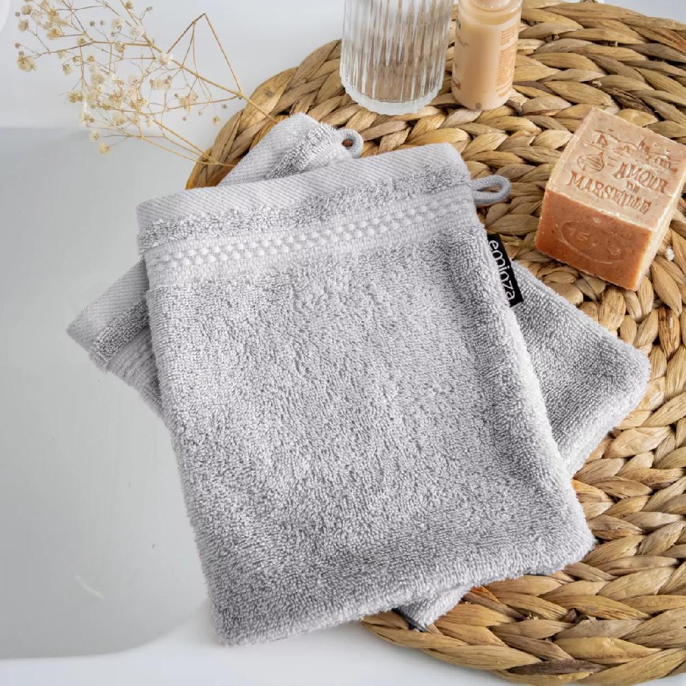 eminza Lot de 2 gants de toilette coton bio (15 x 21 cm) Méline Gris nuage