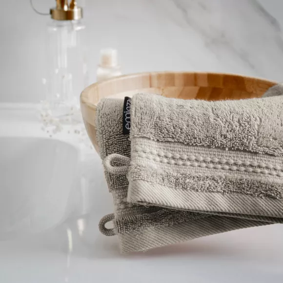 Eminza Lot De 2 Gants De Toilette Coton Bio (15 X 21 Cm) Méline Gris Argile