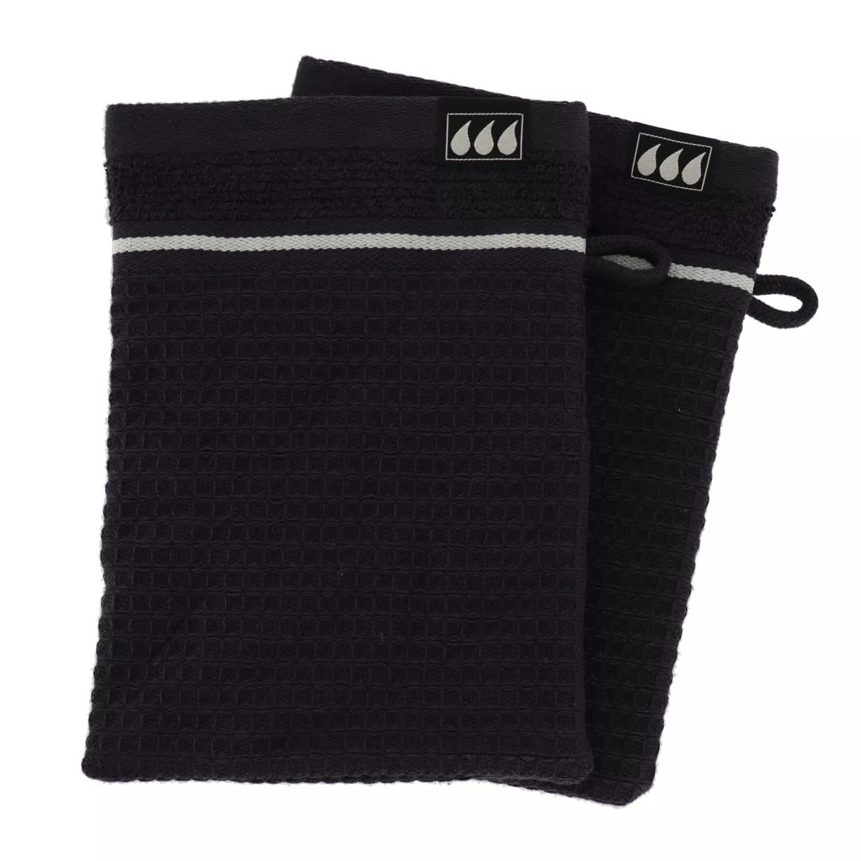 eminza Lot de 2 gants de toilette coton nid d'abeille (15 x 21 cm) Japandi Noir