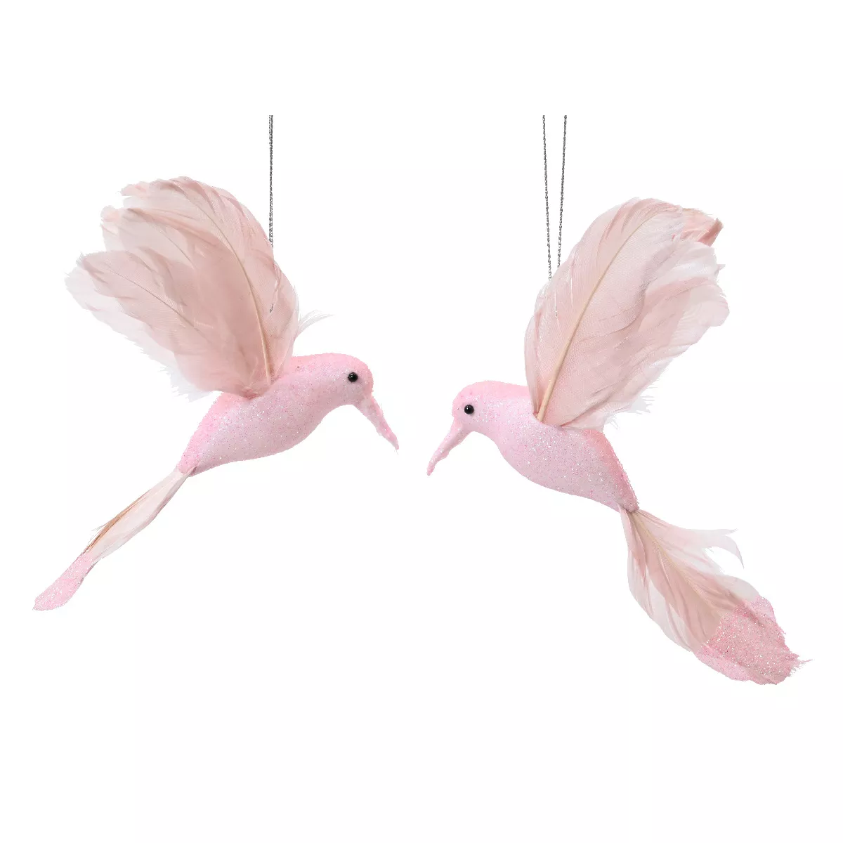 eminza Lot de 2 oiseaux à suspendre (H8 cm) Colibri de Noël Rose poudré