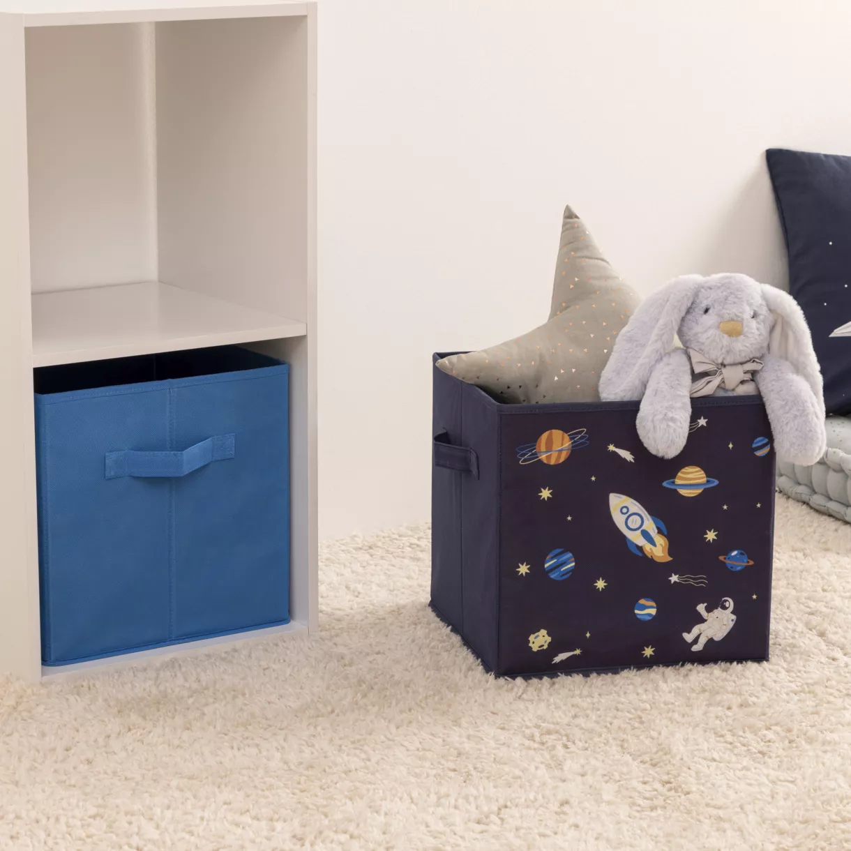 eminza Lot de 2 paniers de rangement enfant (29 x 29 cm) Espace Bleu