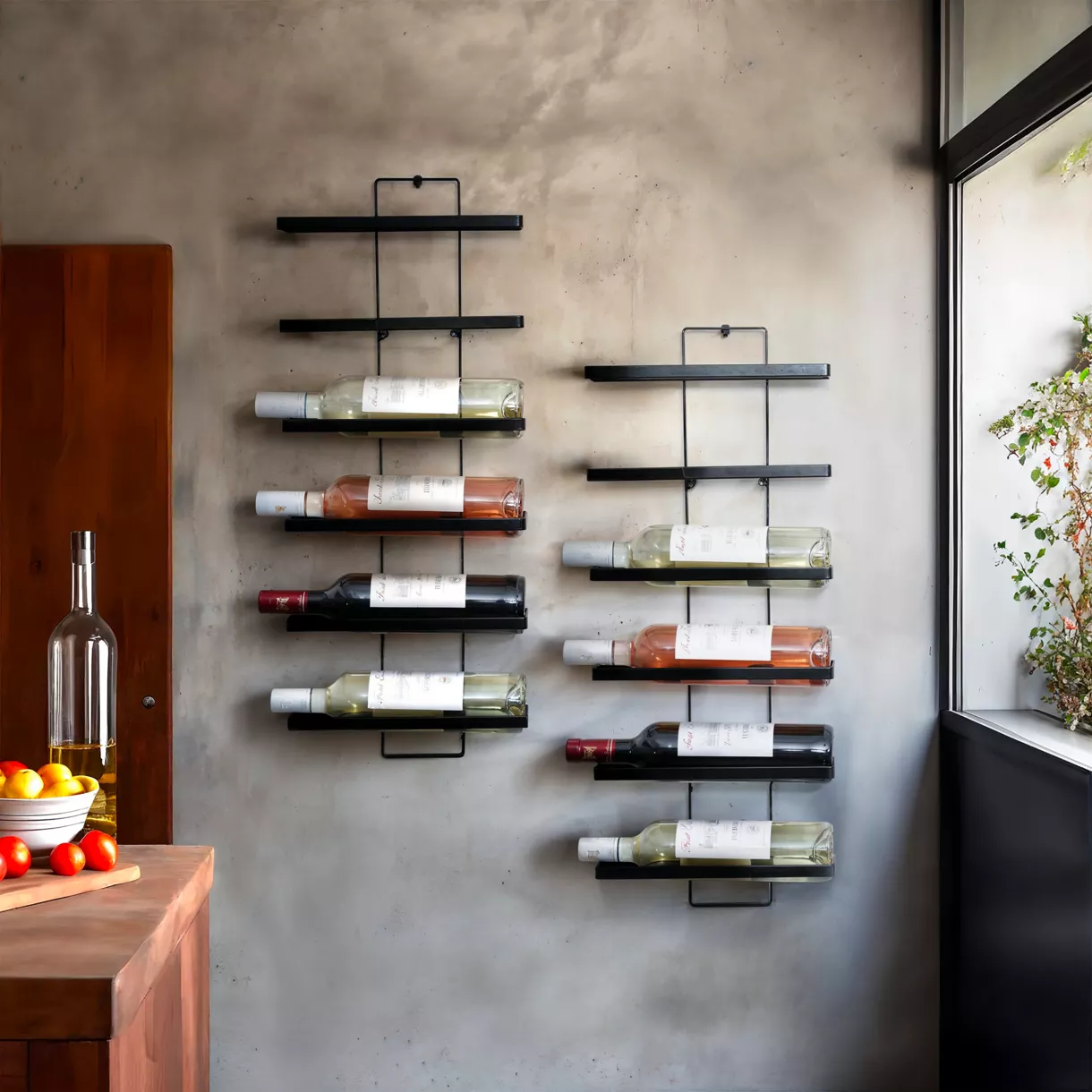 eminza Lot de 2 porte-bouteilles muraux métal 12 emplacements (H139 cm) Léo Noir