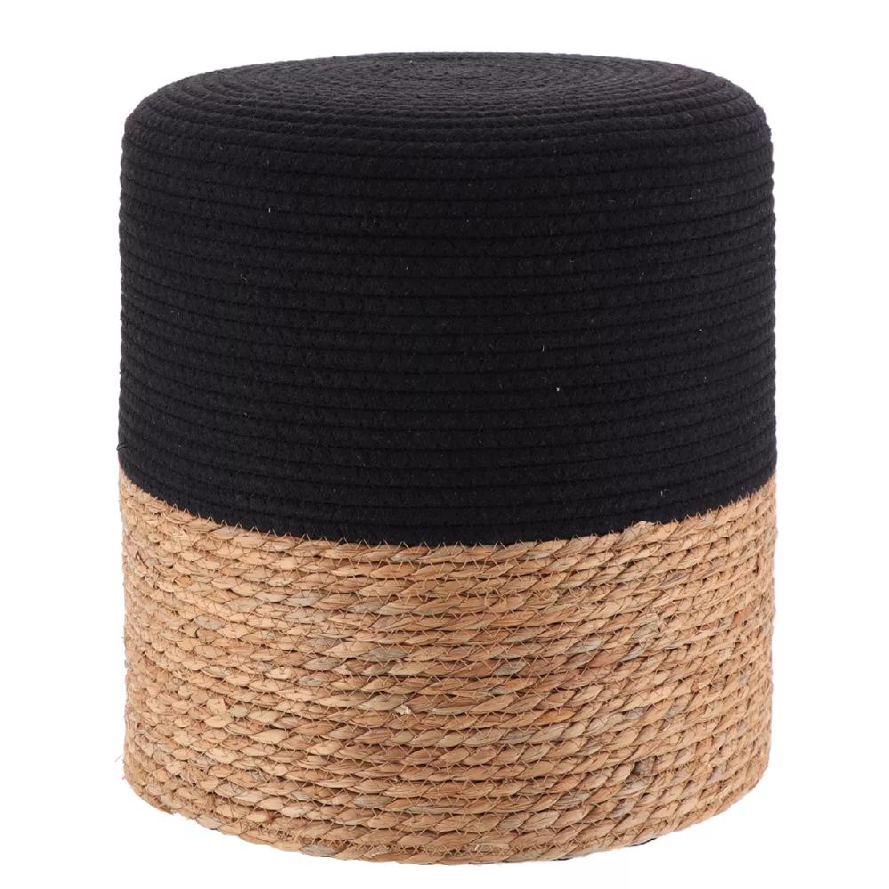 eminza Lot de 2 poufs en bois et coton (H36 cm) Ibiza Noir