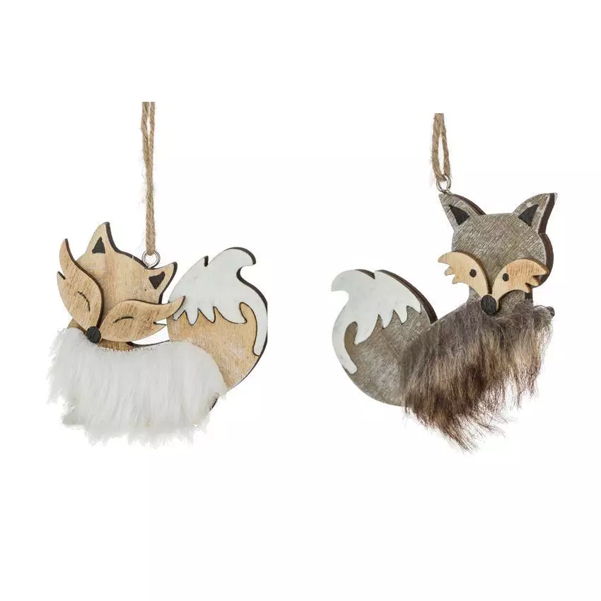 eminza Lot de 2 Renards de Noël à suspendre (H10 cm) Chipeur Naturel