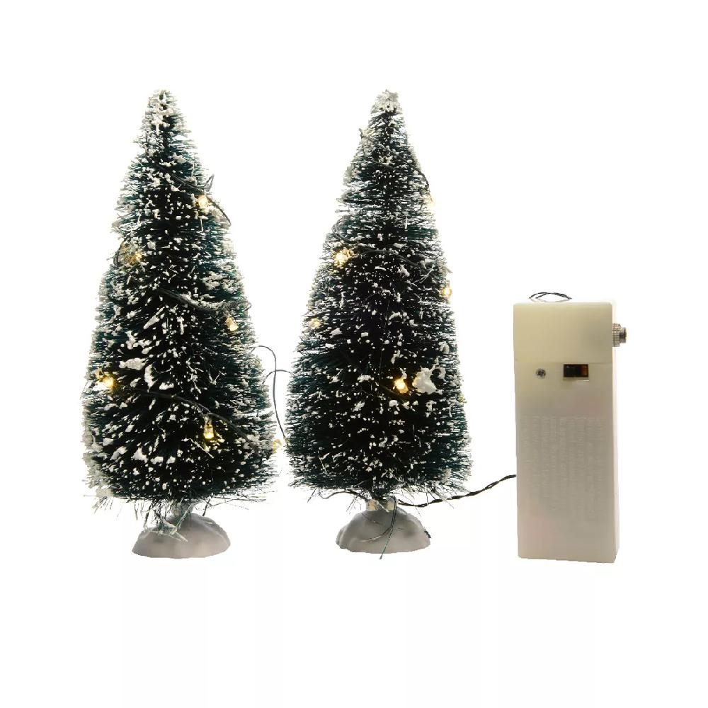 eminza Lot de 2 sapins lumineux LED Blanc chaud (H15 cm) pour village