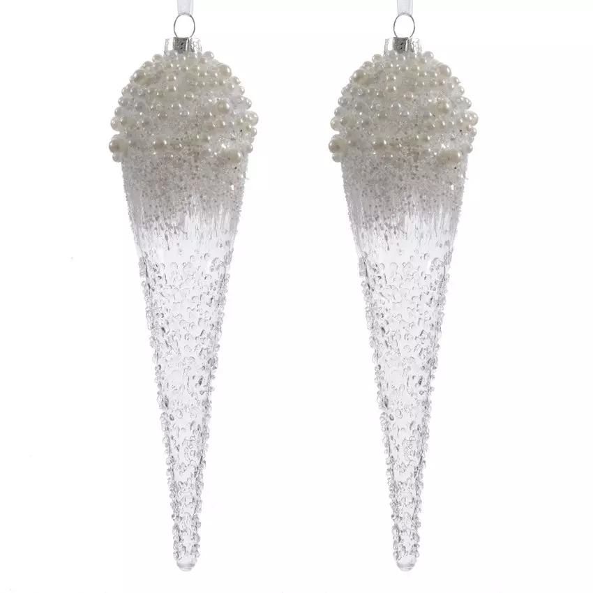 eminza Lot de 2 stalactites à suspendre (H24 cm) Cornet de glace Transparent