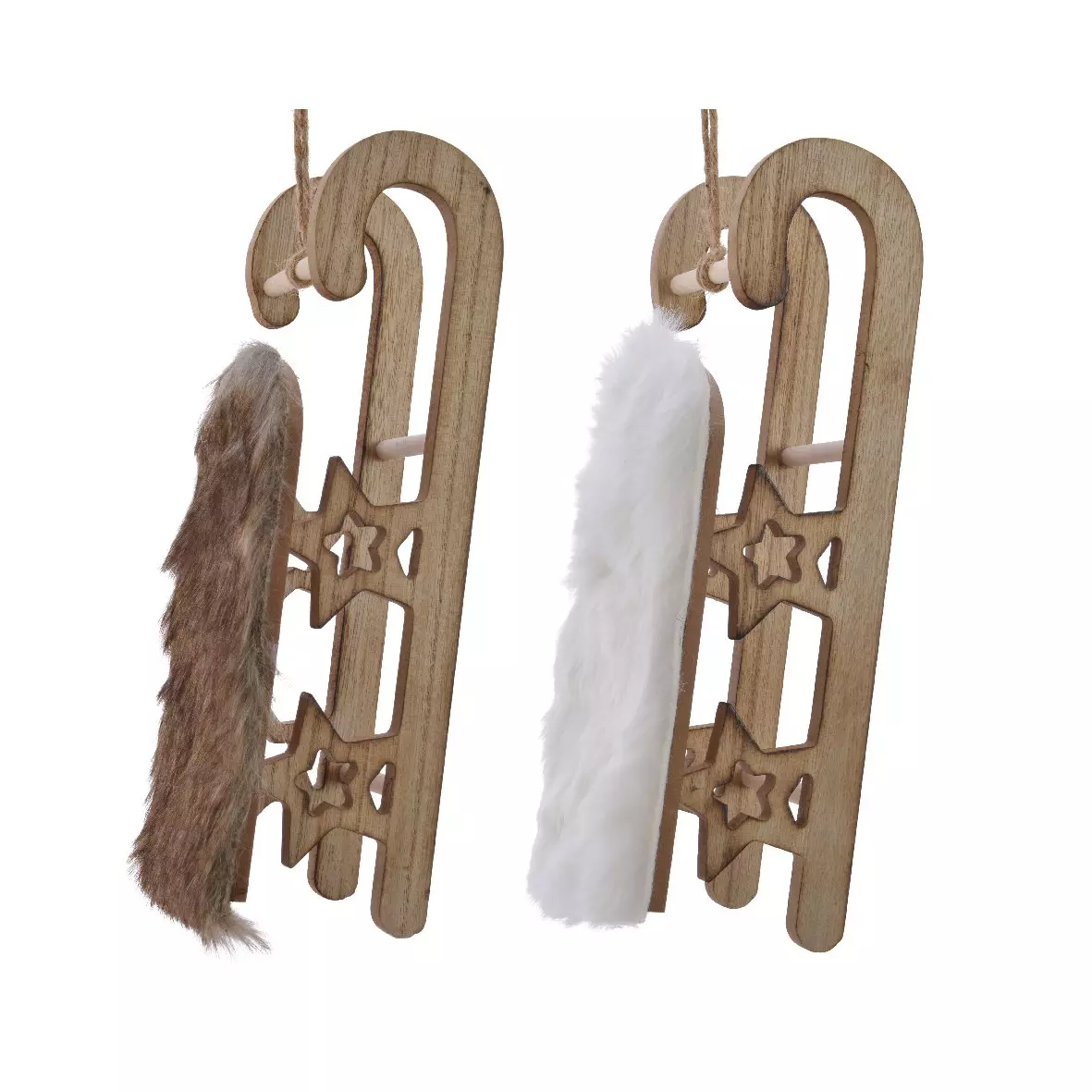 eminza Lot de 2 suspensions (H12 cm) Luges Fourrure naturel