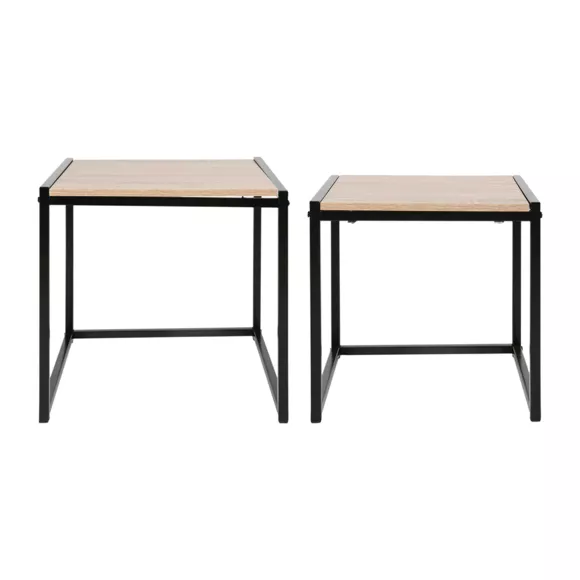 Eminza Lot De 2 Tables D'appoint Carrées Bois Et Métal (H40 Cm) Industriel Noir