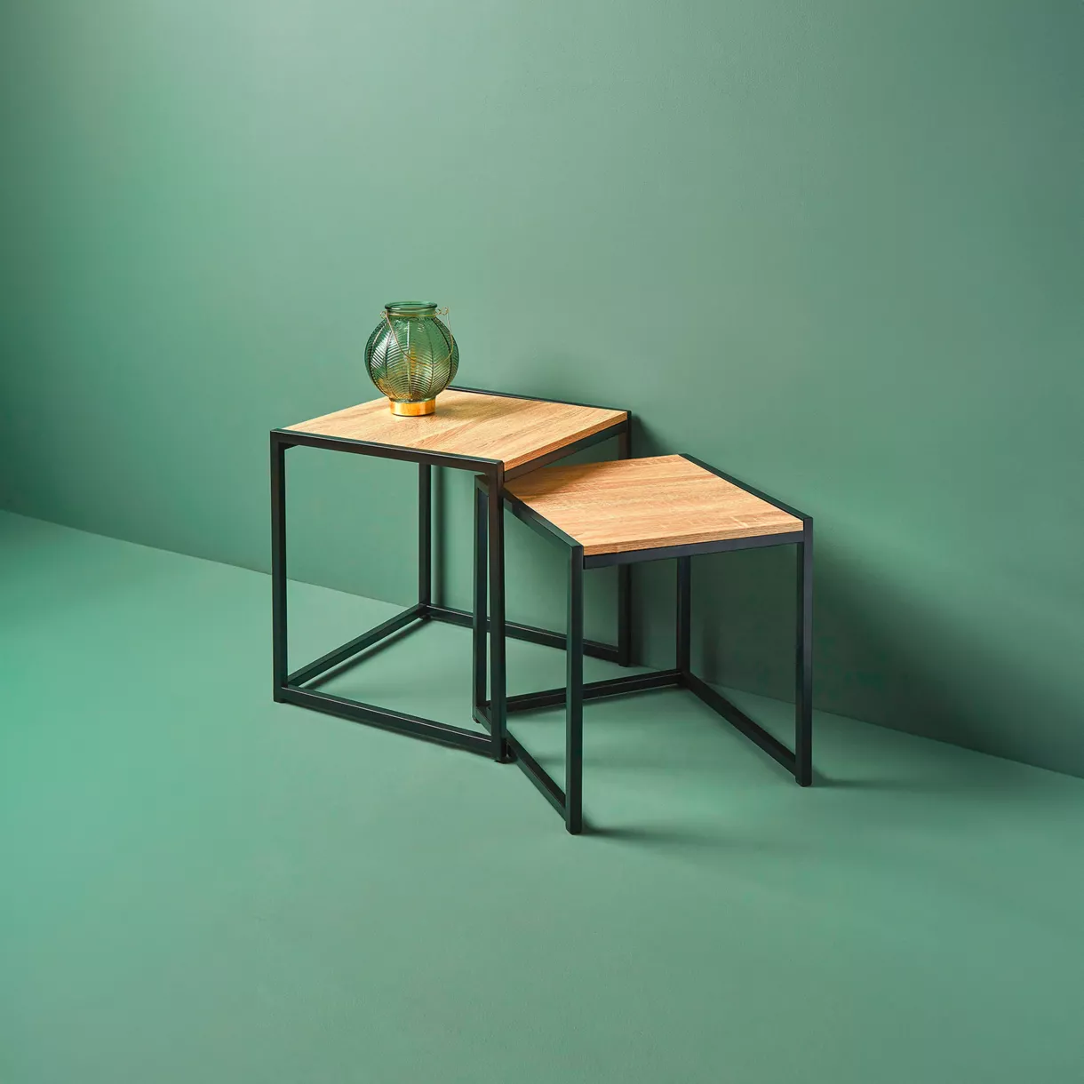 eminza Lot de 2 tables d'appoint carrées bois et métal (H40 cm) Industriel Noir
