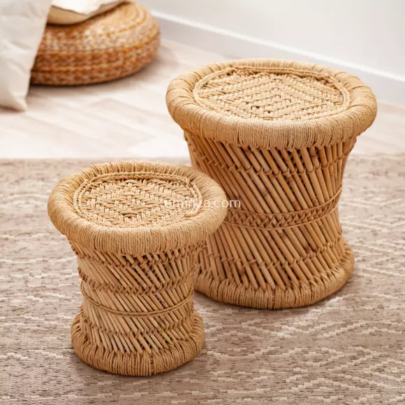Eminza Lot De 2 Tables D'appoint (H38-H30 Cm) Corde Naturelle Beige