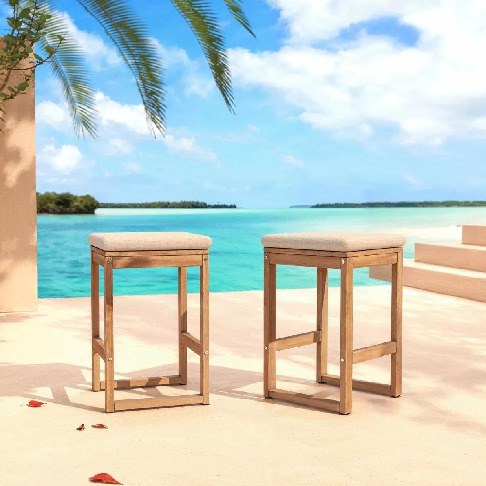 eminza Lot de 2 tabourets hauts de jardin en bois d'acacia Bornéo Sable