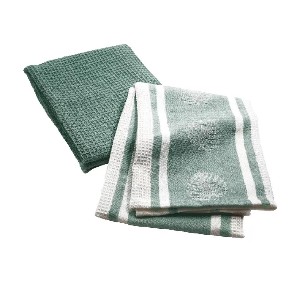 eminza Lot de 2 torchons coton nid d'abeille (50 x 70 cm) Ardenia Vert sauge