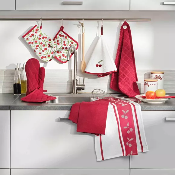 Eminza Lot De 2 Torchons Coton Nid D'abeille (50 X 70 Cm) Cerisette Rouge