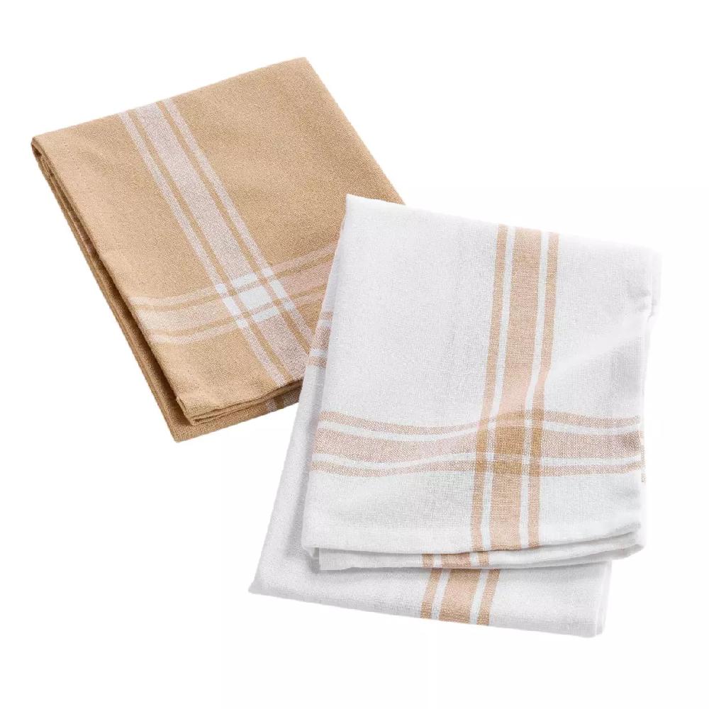 eminza Lot de 2 torchons coton recyclé Cuisiline Beige