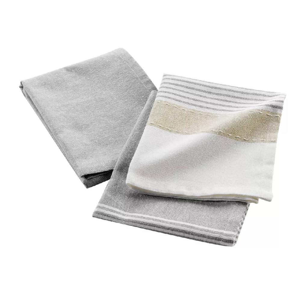 eminza Lot de 2 torchons coton tissé (50 x 70 cm) Iliade Blanc