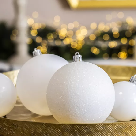 Eminza Lot De 20 Boules De Noël Assorties New Alpine Blanc