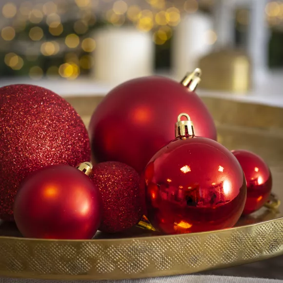 Eminza Lot De 20 Boules De Noël Assorties New Alpine Rouge
