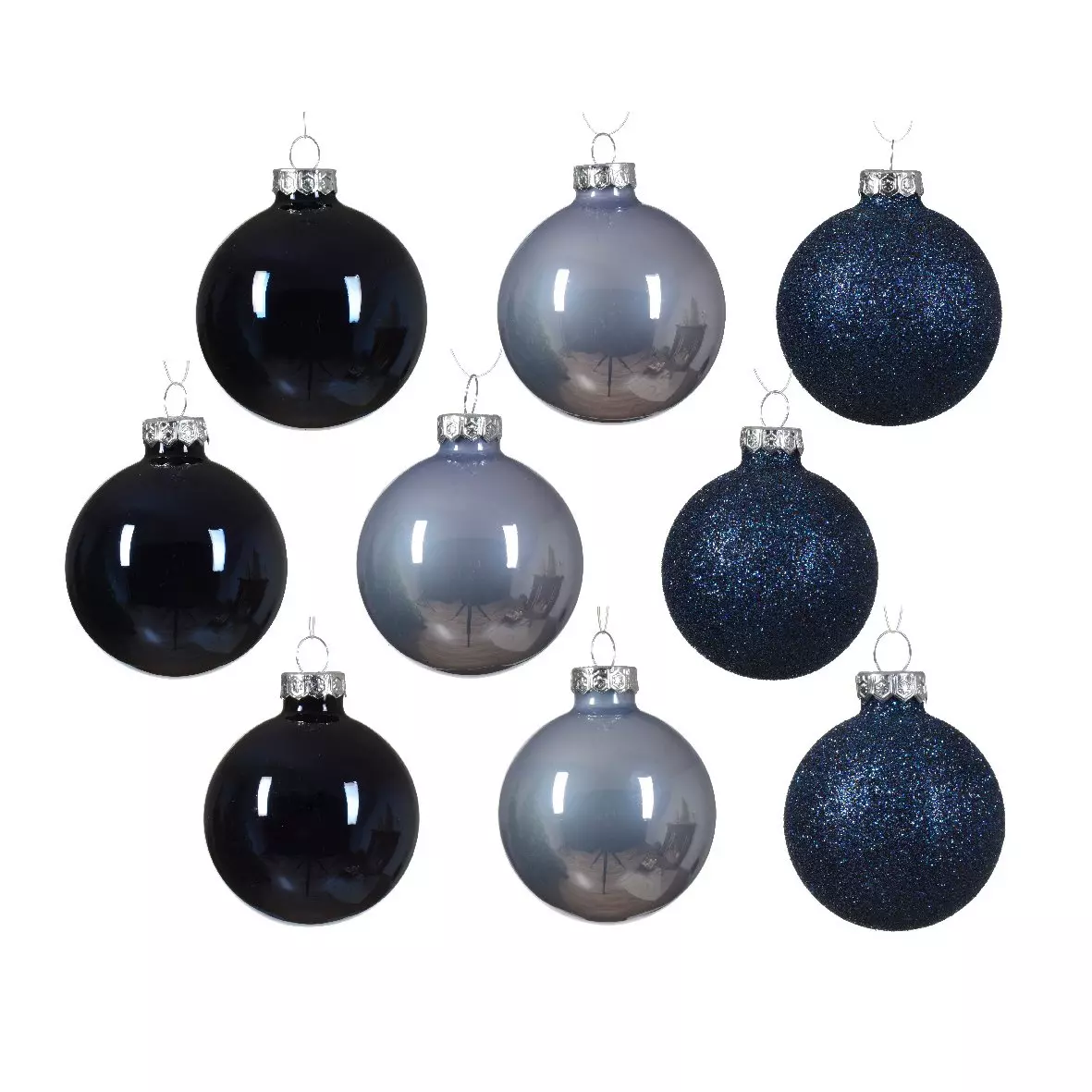 eminza Lot de 21 boules de Noël (D70 mm) Cristal en verre Bleu