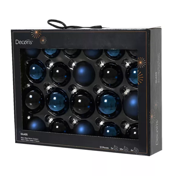 Eminza Lot De 21 Boules De Noël En Verre Assorties Cristal Bleu Nuit