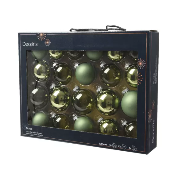 Eminza Lot De 21 Boules De Noël En Verre Assorties Cristal Vert Romarin