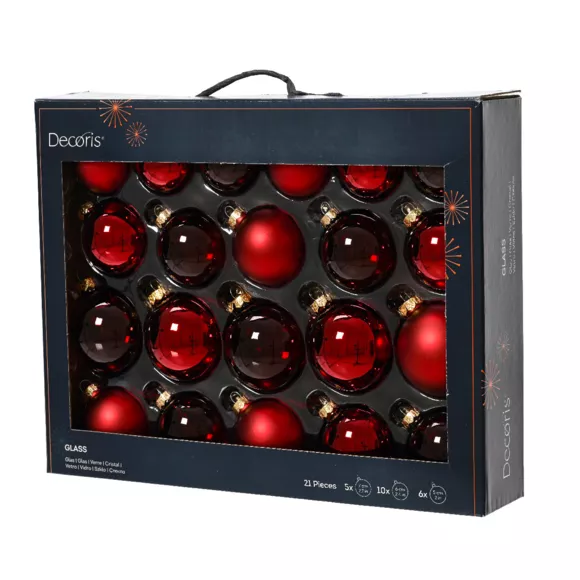Eminza Lot De 21 Boules De Noël En Verre Assorties Cristal Bordeaux