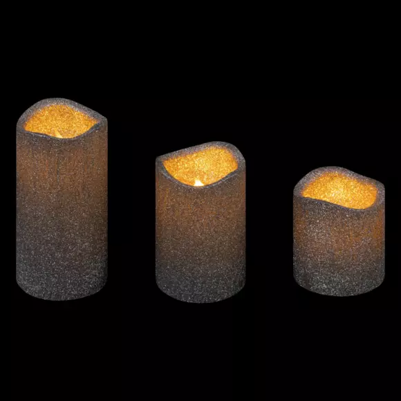 Eminza Lot De 3 Bougies LED (D5 Cm) à Paillettes Argent