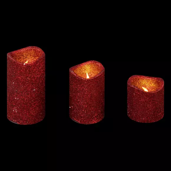 Eminza Lot De 3 Bougies LED (D5 Cm) à Paillettes Rouge