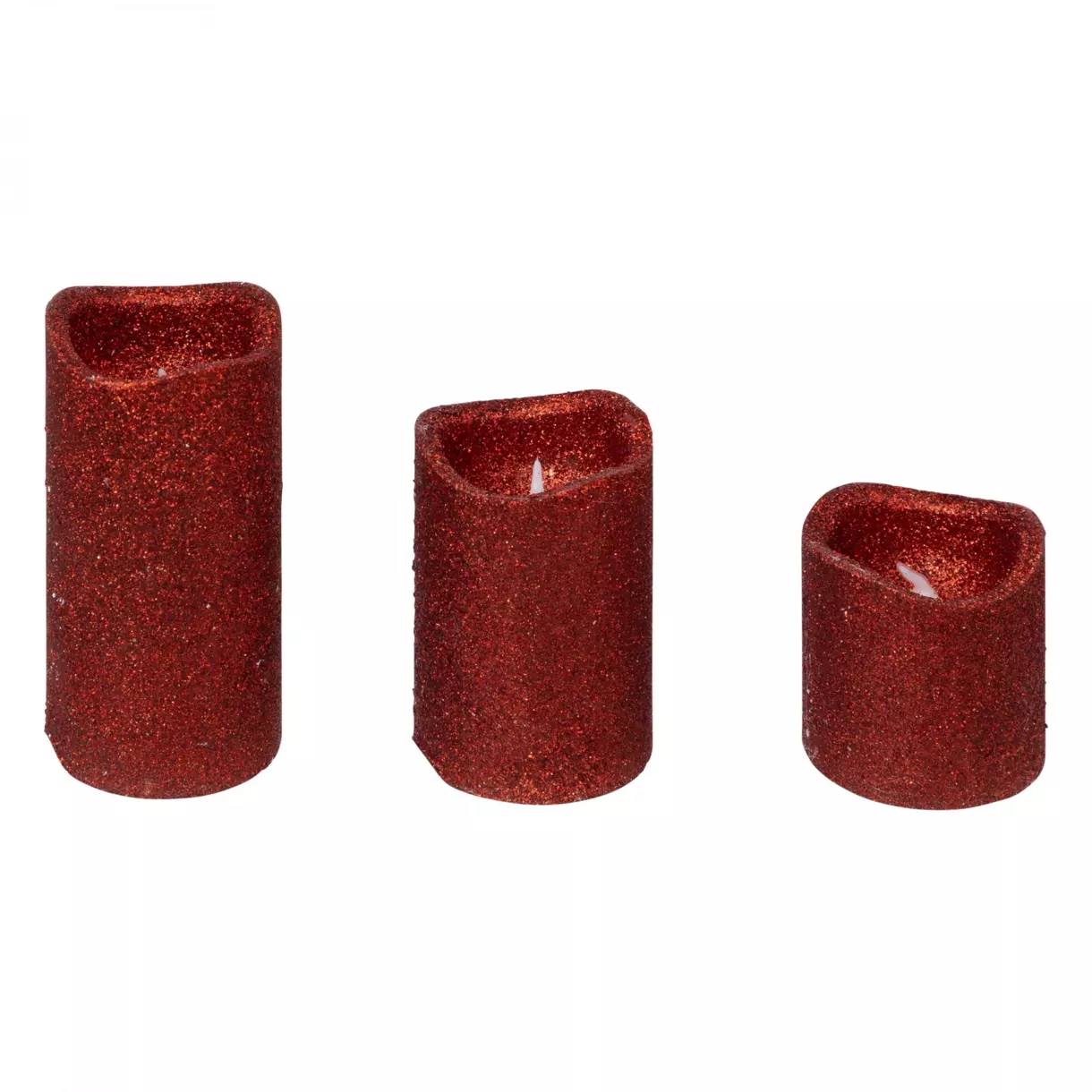 eminza Lot de 3 bougies LED (D5 cm) à paillettes Rouge