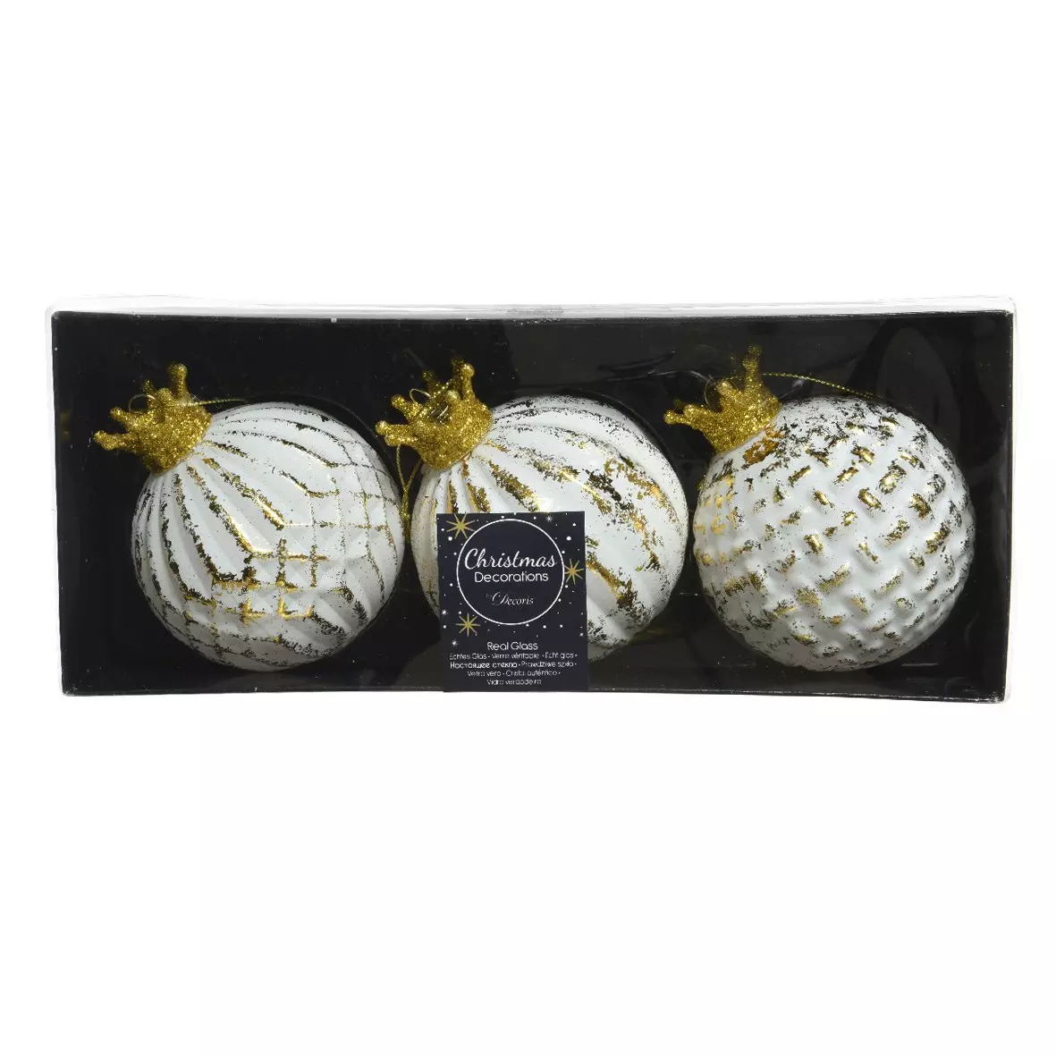 eminza Lot de 3 boules de Noël en verre (D80 mm) Bliss Blanc