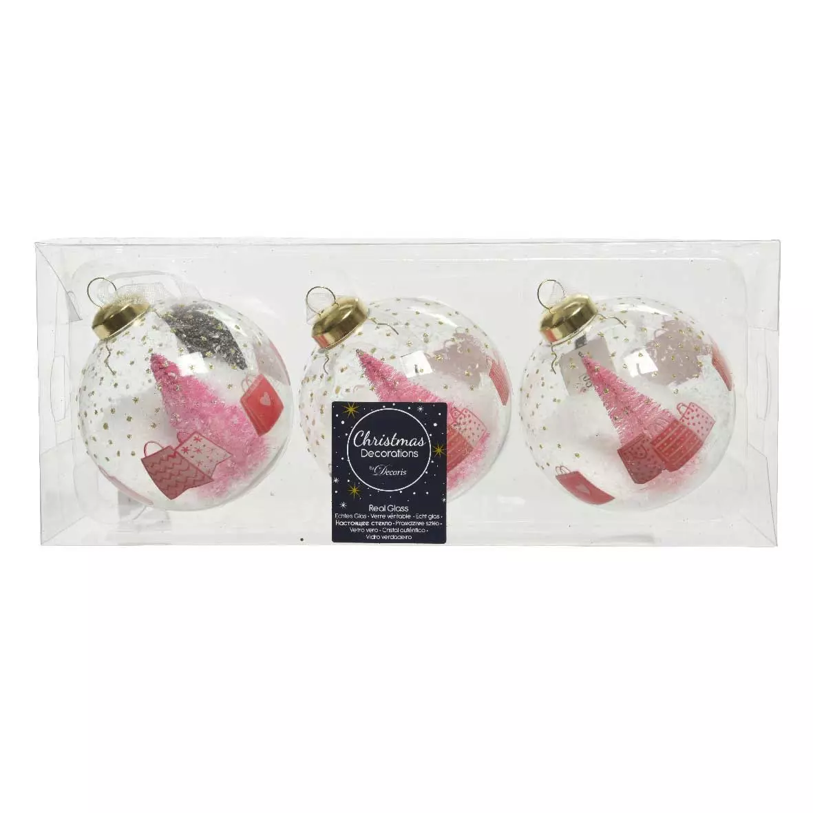 eminza Lot de 3 boules de Noël en verre (D80 mm) Cadeau Transparent
