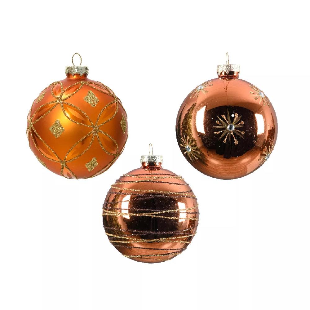 eminza Lot de 3 boules de Noël en verre (D80 mm) Élégance Citrouille