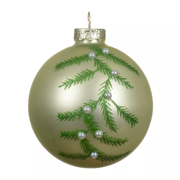 Eminza Lot De 3 Boules De Noël En Verre (D80 Mm) Feuillage D'hiver Thé Vert