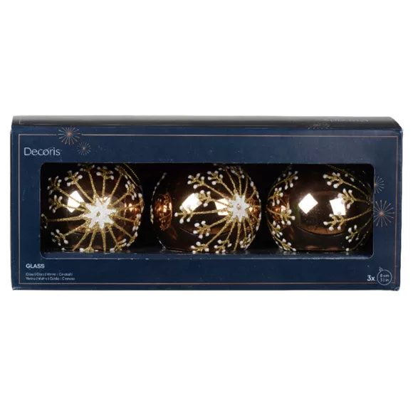 Eminza Lot De 3 Boules De Noël En Verre (D80 Mm) Feux D'artifice Noix De Pécan