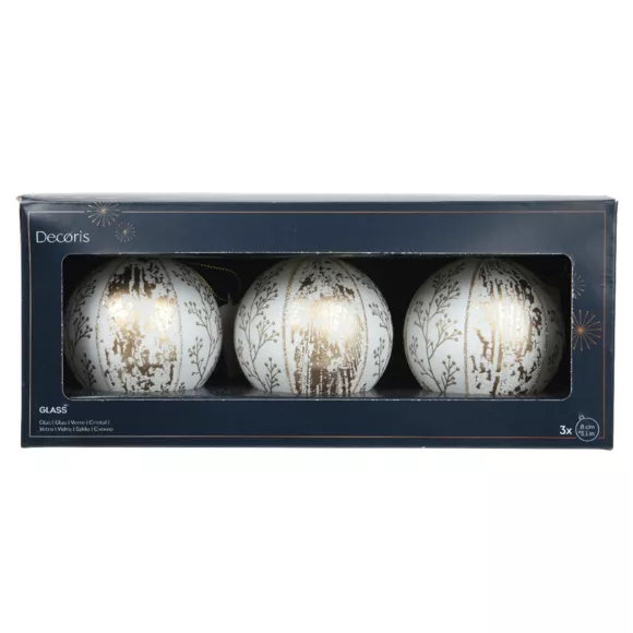 Eminza Lot De 3 Boules De Noël En Verre (D80 Mm) Nature Blanc D'hiver