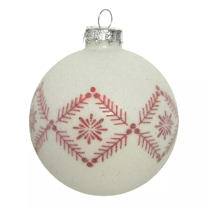 eminza Lot de 3 boules de Noël en verre (D80 mm) Teva Blanc