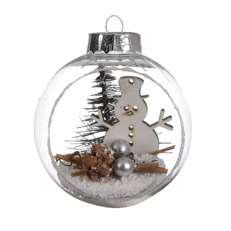 eminza Lot de 3 boules de Noël transparentes (D80 mm) Bonhomme