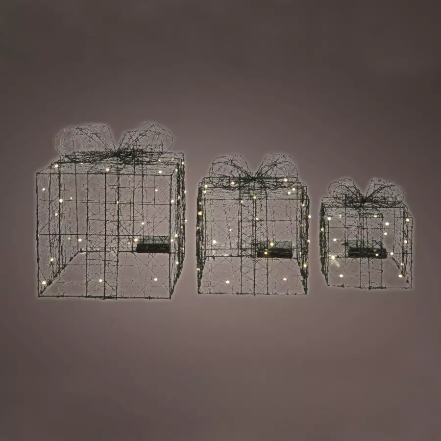 Eminza Lot De 3 Cadeaux Lumineux à Piles 90 LED (H28 Cm) Féerie Blanc Chaud