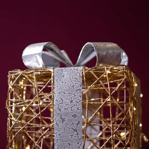 Eminza Lot De 3 Cadeaux Lumineux à Piles 90 LED (H29 Cm) Festif Or Et Blanc Chaud