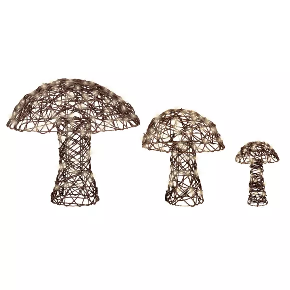 Eminza Lot De 3 Champignons Lumineux 260 Micro LED (H45 Cm) Résine Tressée Brun/Blanc Chaud