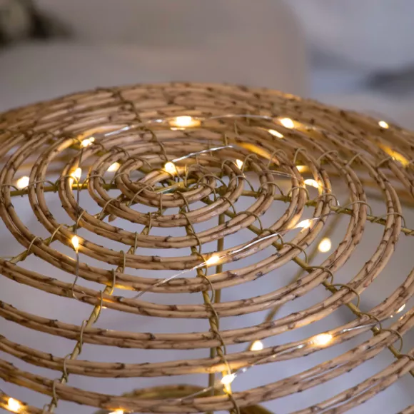 Eminza Lot De 3 Champignons Lumineux 270 Micro LED (H45 Cm) Résine Tressée Naturel/Blanc Chaud