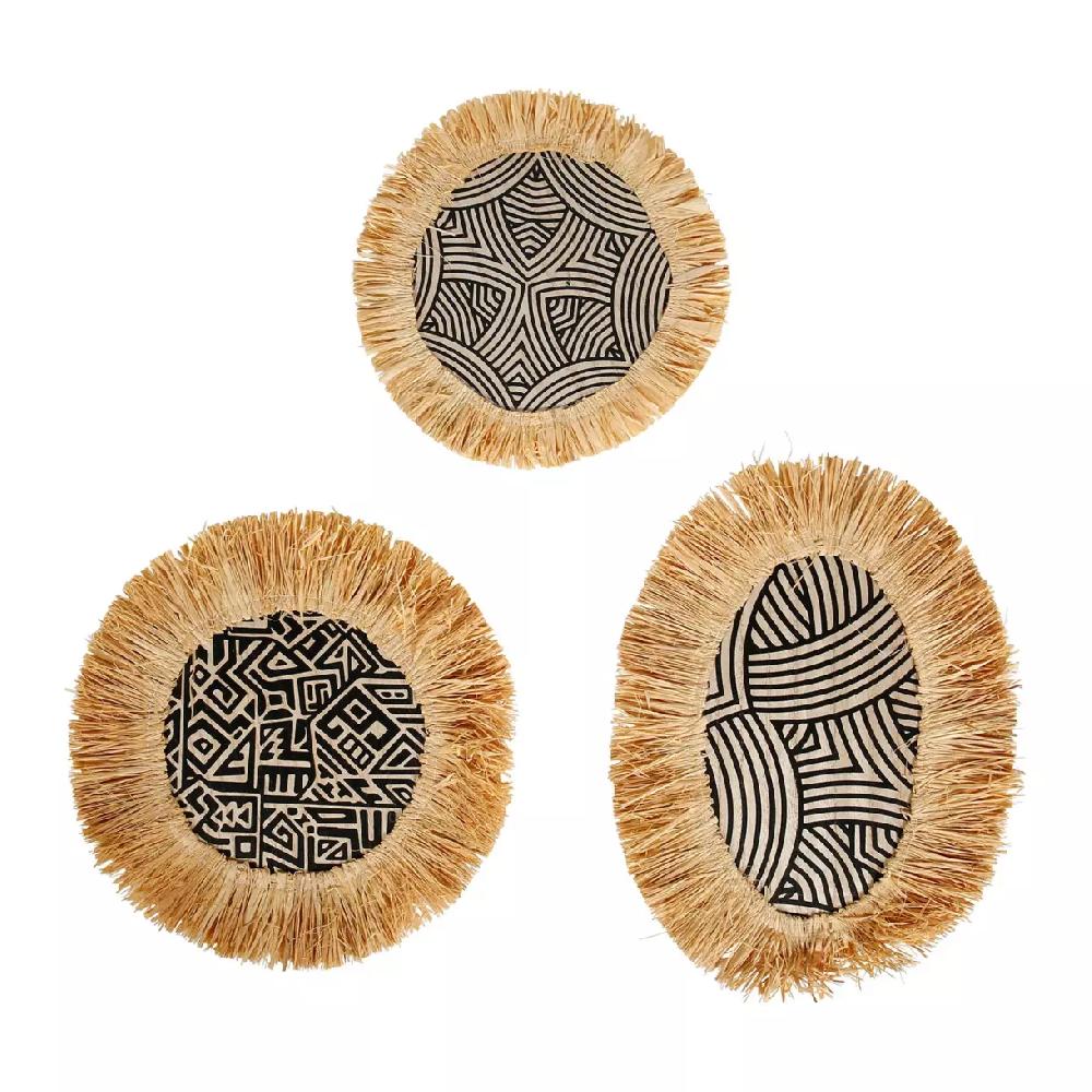 eminza Lot de 3 décorations murales fibres naturelles (H32 cm) Nairobi Noir